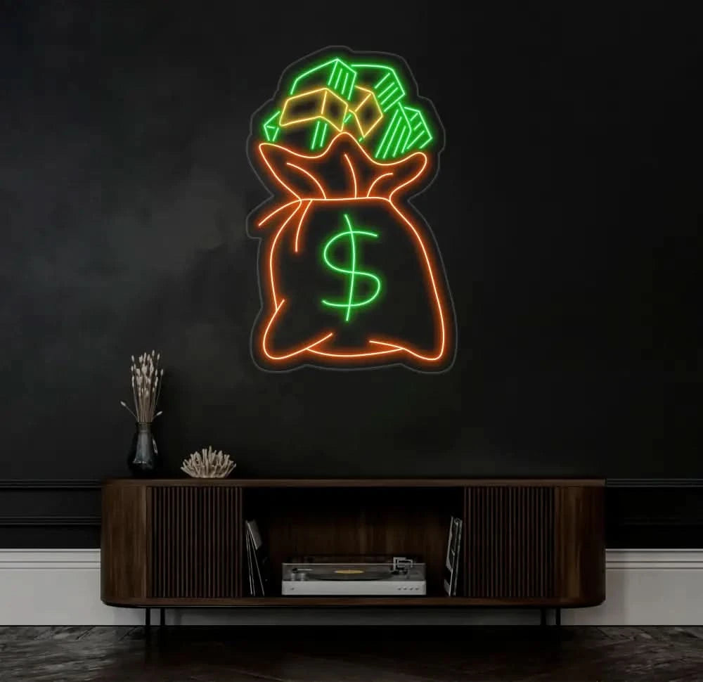 Money Bag Light Up Sign Money Bag Decor Money Bag Night Light Money Bag Light Art Personalized Dollar Bag Neon Light