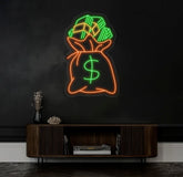 Money Bag Light Up Sign Money Bag Decor Money Bag Night Light Money Bag Light Art Personalized Dollar Bag Neon Light