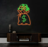 Money Bag Light Up Sign Money Bag Decor Money Bag Night Light Money Bag Light Art Personalized Dollar Bag Neon Light