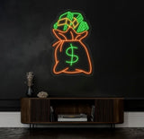 Money Bag Light Up Sign Money Bag Decor Money Bag Night Light Money Bag Light Art Personalized Dollar Bag Neon Light