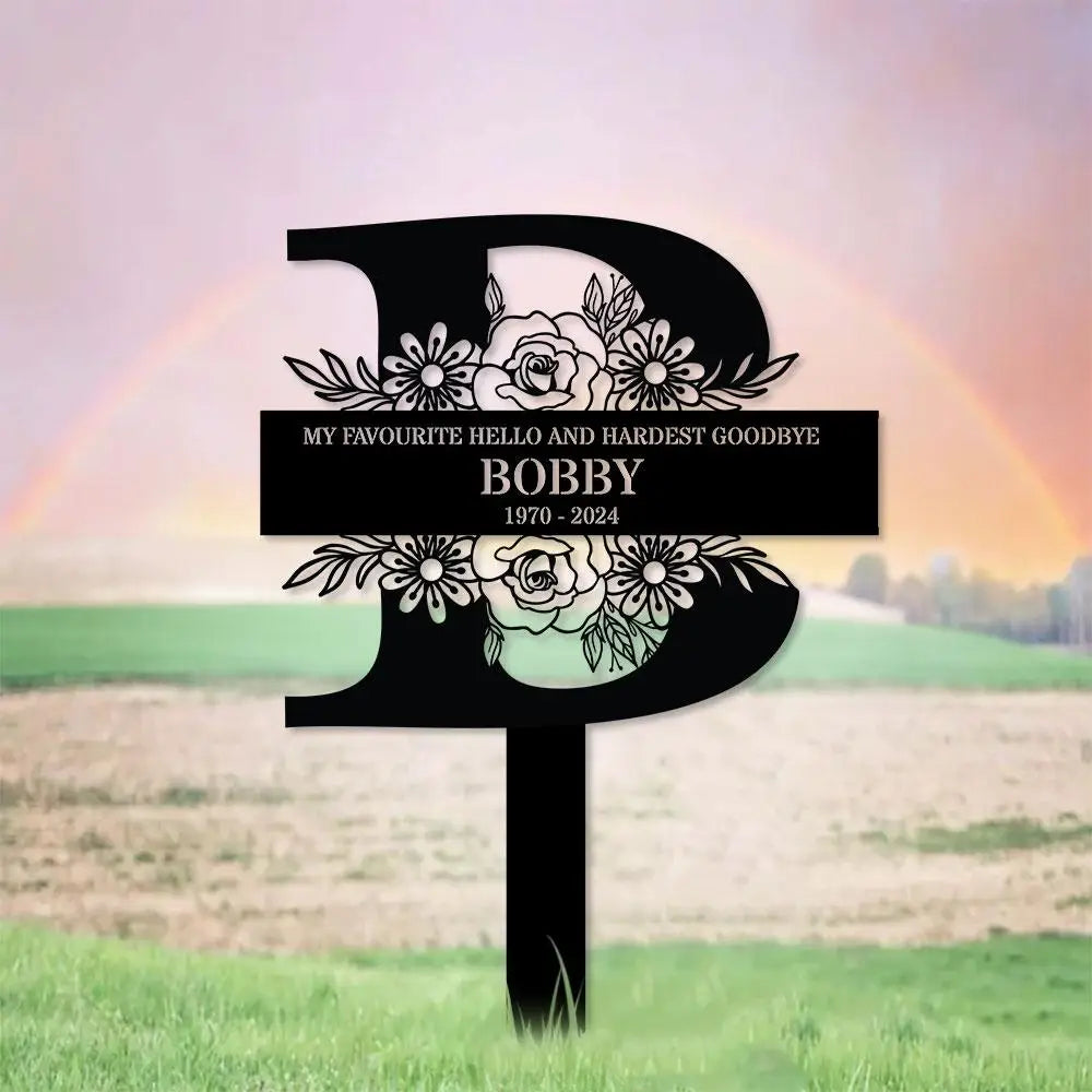 Monogram Remembering Plaque with Stake Personalized Metal Garden Marker Memorial Metal Sign Sympathy Gift Grave Marker