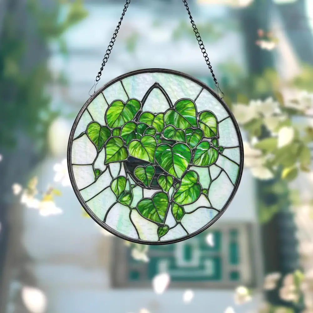 Monstera Leaf Glass Suncatcher Botanical Window Hanging Art Faux Stained Glass Plant Decor Gift for Plant Lovers Indoor