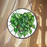 Monstera Leaf Glass Suncatcher Botanical Window Hanging Faux Stained Glass Plant Decor Gift for Plant Lovers Indoor