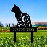Moon Cat Metal Family Name Stake - Personalized Garden Cat Stake - Perfect Cat Metal Yard Sign - Housewarming Cat Lover