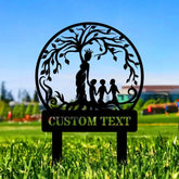Mother And Children Tree Of Life Metal Stake - Personalized Custom Shaped Metal Sign - Personalize Garden Metal Sign