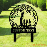 Mother And Children Tree Of Life Metal Stake - Personalized Custom Shaped Metal Sign - Personalize Garden Metal Sign