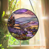 Mountain and Forest Stained Glass Suncatcher Sunset Landscape Window Art Rustic Nature Decor Cozy Cabin Gift for Nature
