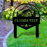 Moutain Cabin Metal Sign Metal Yard Stake Personalized Name Yard Sign Outdoor Door Garden Decor Garden Metal Sign