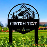 Moutain Cabin Metal Sign Metal Yard Stake Personalized Name Yard Sign Outdoor Door Garden Decor Garden Metal Sign