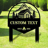 Moutain Cabin Metal Sign Metal Yard Stake Personalized Name Yard Sign Outdoor Door Garden Decor Garden Metal Sign