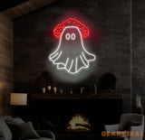 Mushroom Ghost Neon Sign - Spooky LED Wall Art Custom Halloween Neon Light Fun Ghost Decor for Home or Party Unique