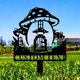 Mushroom House Garden Sign Mushroom Metal Stake Personalized Name Yard Sign Outdoor Door Garden Decor Metal Sign
