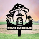 Mushroom House Garden Sign Mushroom Metal Stake Personalized Name Yard Sign Outdoor Door Garden Decor Metal Sign