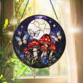 Mushroom Suncatcher Stained Glass Mushroom Decor Fly Agaric Window Art Cottagecore Moon Hanging Gift for Her Mom