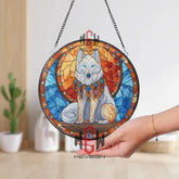 Mystical White Wolf Stained Glass Suncatcher Fantasy Animal Window Panel Gemstone Decor Gift for Wolf Lovers and Magic