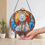 Mystical White Wolf Stained Glass Suncatcher Fantasy Animal Window Panel Gemstone Decor Gift for Wolf Lovers and Magic