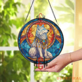 Mystical White Wolf Stained Glass Suncatcher Fantasy Animal Window Panel Gemstone Decor Gift for Wolf Lovers and Magic