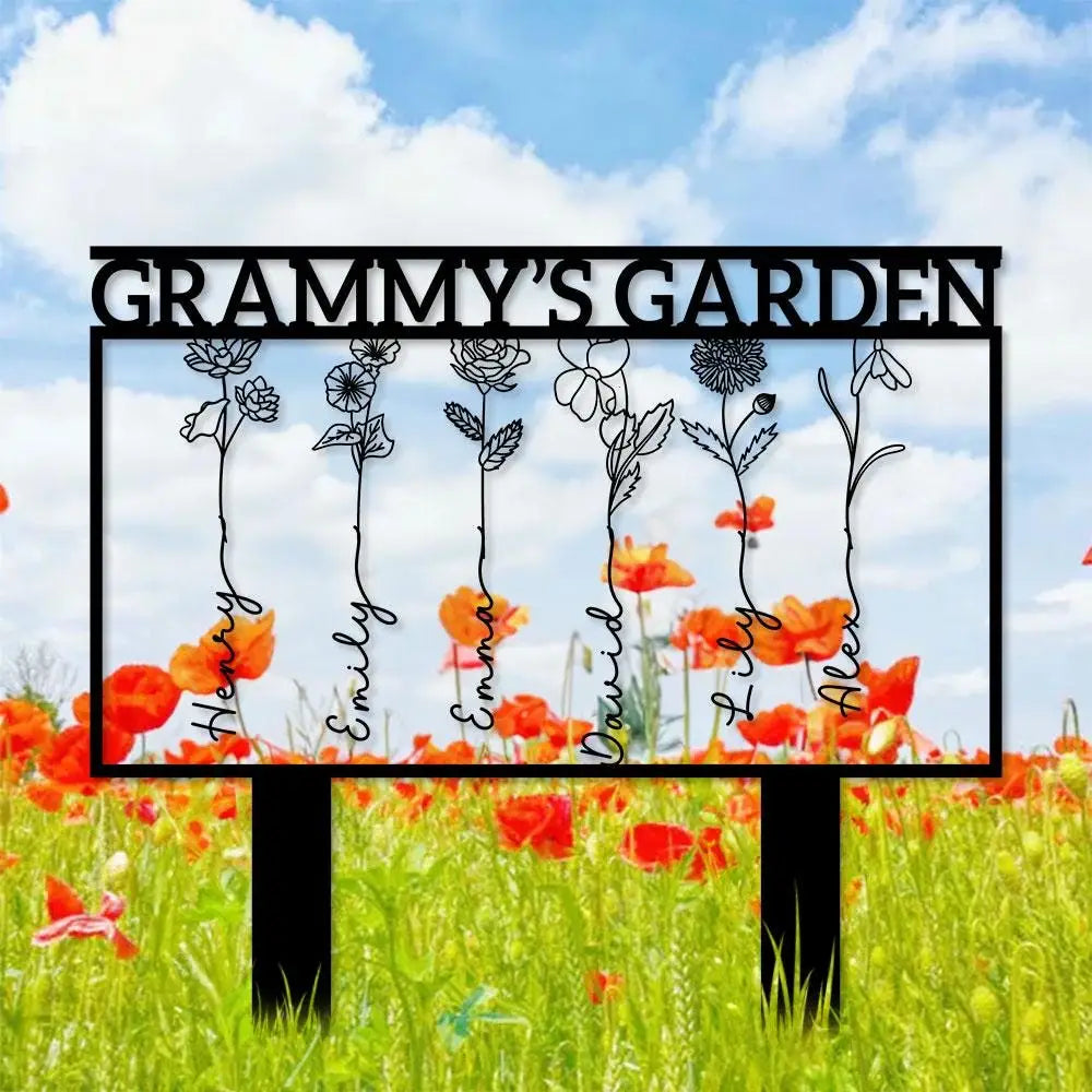 Nana’s Garden Flower Metal Sign Personalized Family Name Metal Sign Family LED Wall Decor Personalized Wall Art