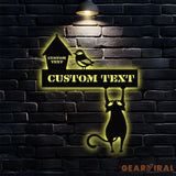 Naughty Cat Address Metal Sign Personalized Family Led Sign Outdoor Door Decor Personalized Address Wall Art Gift for