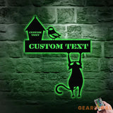 Naughty Cat Address Metal Sign Personalized Family Led Sign Outdoor Door Decor Personalized Address Wall Art Gift for