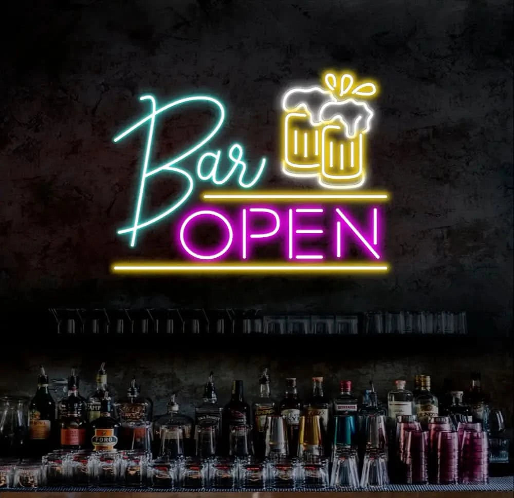Neon Bar Open Sign Custom Wall Decor Custom Bar Shop Neon Signs Neon Sign Home Bar Decor Neon Led Light Beer Bar Club