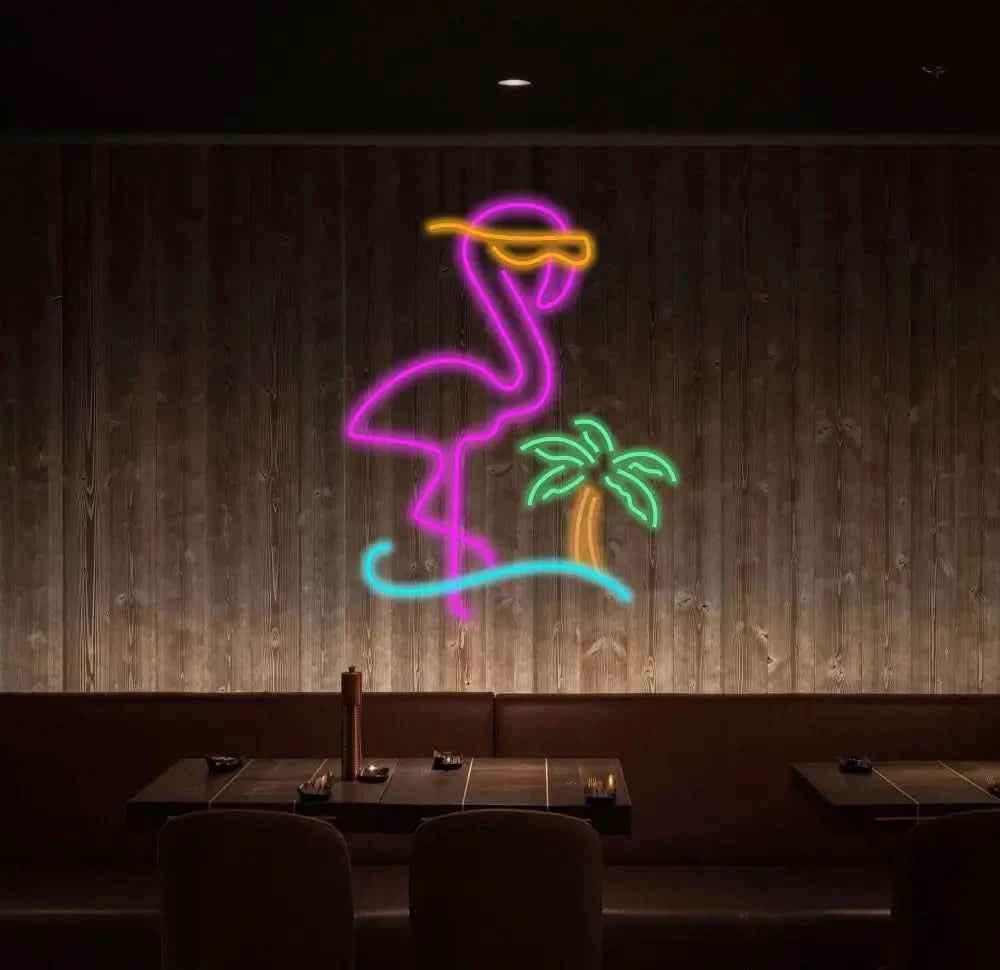 Neon Flamingo Neon Palm Tree Sign Flamingo Neon Sign Flamingo Decor Sunset Vapor Wave Neon Sign Tropical Neon Sign LED