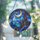 Night Court Stained Glass Suncatcher Fantasy Crescent Moon Castle Panel Starry Sky Glass Art Gift for ACOTAR & Book