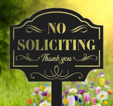 No Soliciting Yard Sign Metal Rusty - Metal Garden Sign - Notice Warning Garden Stake - Metal Yard Art | GearViral