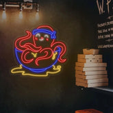 Octopus Bowl Neon Sign Sea Food Led Sign Octopus Neon Light Restaurant Wall Room Decor Food Shop Neon Light Chef Led
