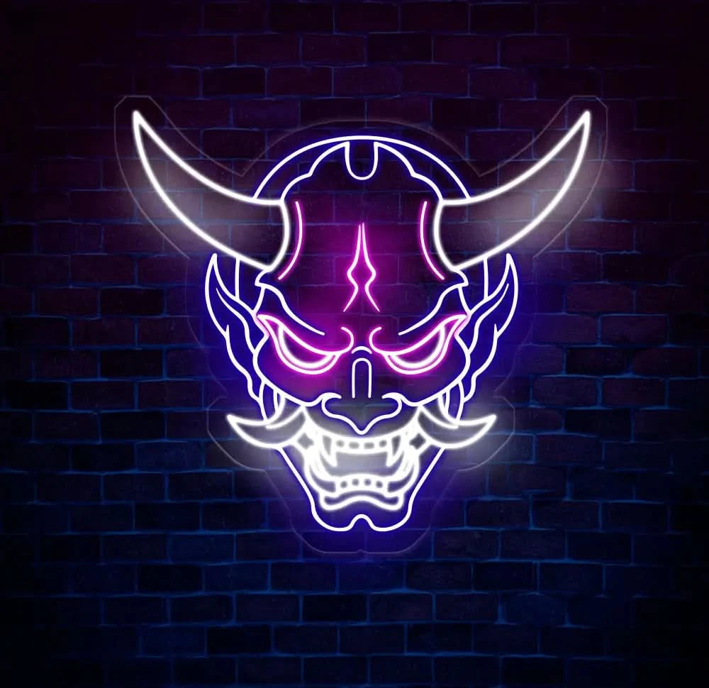 Oni Mask Neon Sign - Japanese Hannya Demon Mask Samurai Wall Art Custom Japanese Neon Decor Hannya Mask LED Light Anime