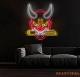 Oni Mask Neon Sign - Japanese Hannya Demon Mask Samurai Wall Art Custom Japanese Neon Decor Hannya Mask LED Light Anime