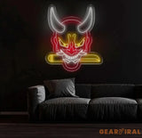 Oni Mask Neon Sign - Japanese Hannya Demon Mask Samurai Wall Art Custom Japanese Neon Decor Hannya Mask LED Light Anime