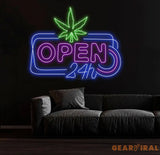 Open 24h Canabiss Neon Sign Weed Wall Art Marijuana Sign Decoration Custom Cannabis Sign Smoke Shop Led Sign Open Neon