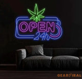 Open 24h Canabiss Neon Sign Weed Wall Art Marijuana Sign Decoration Custom Cannabis Sign Smoke Shop Led Sign Open Neon