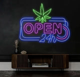 Open 24h Canabiss Neon Sign Weed Wall Art Marijuana Sign Decoration Custom Cannabis Sign Smoke Shop Led Sign Open Neon