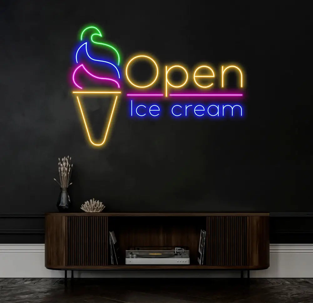 Open Ice Cream Neon Sign Restaurant Neon Sign Business Led Logo Light Ice Cream Decor Neon Sign for Coffee Shop Party