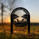 Outdoor Metal Sign with Lake Scene Forest Lake Sign Custom Lake House Name Sign Camping Metal sign Custom Name Sign