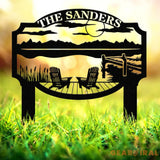 Outdoor Metal Sign with Lake Scene Forest Lake Sign Custom Lake House Name Sign Camping Metal sign Custom Name Sign