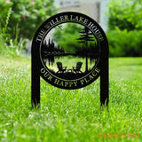 Outdoor Metal Sign with Lake Scene Forest Lake Sign Custom Lake House Name Sign Camping Metal sign Custom Name Sign