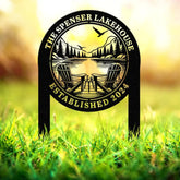 Outdoor Metal Sign with Lake Scene Forest Lake Sign Custom Lake House Name Sign Camping Metal sign Custom Name Sign