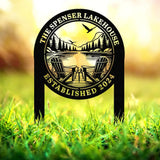 Outdoor Metal Sign with Lake Scene Forest Lake Sign Custom Lake House Name Sign Camping Metal sign Custom Name Sign