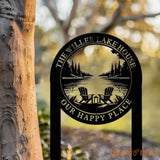 Outdoor Metal Sign with Lake Scene Forest Lake Sign Custom Lake House Name Sign Camping Metal sign Custom Name Sign