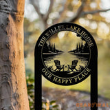 Outdoor Metal Sign with Lake Scene Forest Lake Sign Custom Lake House Name Sign Camping Metal sign Custom Name Sign
