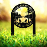 Outdoor Metal Sign with Lake Scene Forest Lake Sign Custom Lake House Name Sign Camping Metal sign Custom Name Sign