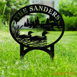 Outdoor Metal Sign with Lake Scene Personalized Address or Lake Lot Sign Garden Stake Custom Name Sign Garden Decor
