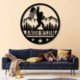 Outdoor Sasquatch with US Flag Led Light Metal Sign - Custom Bigfoot Mountain Yard Art Metal Yeti Decor Personalized