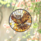 Owl Stained Glass Suncatcher Bird Window Hanging Decor Light Catcher for Home or Cabin Unique Gift for Owl Lovers and