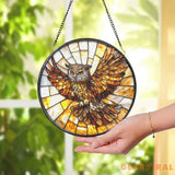 Owl Stained Glass Suncatcher Bird Window Hanging Decor Light Catcher for Home or Cabin Unique Gift for Owl Lovers and