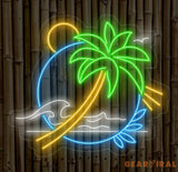Palm Tree & Wave Neon Wall Art - Custom LED Sign for Kids Room Bedroom Game Room Decor Tropical Neon Light for Wall