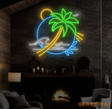 Palm Tree & Wave Neon Wall Art - Custom LED Sign for Kids Room Bedroom Game Room Decor Tropical Neon Light for Wall